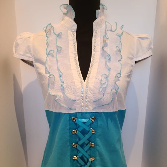 Blue & White Corset Style Blous - Picture 1 of 4